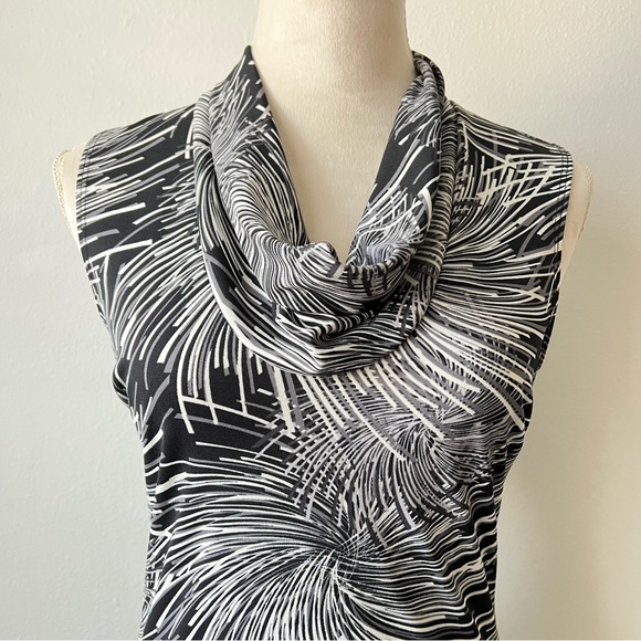New York And Company Black & White Cowl Neck Sheath Palm Print Sleeveless Dress - Picture 3 of 5